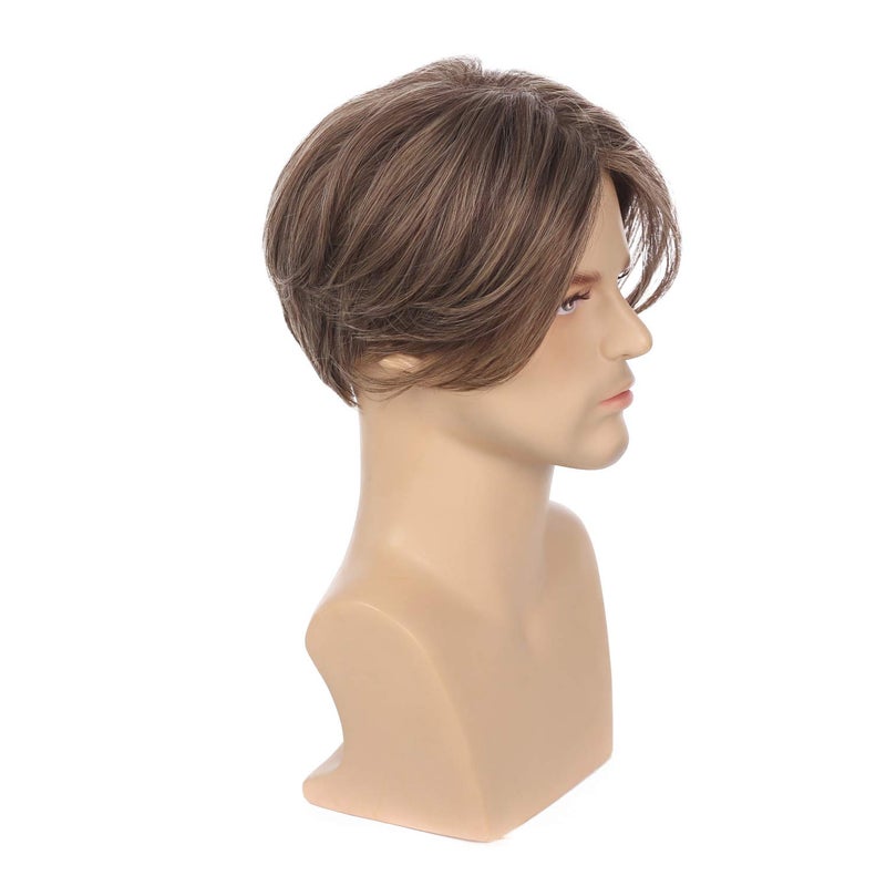 Kaneles Mens Brown Wig Short Straight Men Wigs Synthetic Wig Realistic Natural Middle Part Wigs for Men (Brown) - Image 3